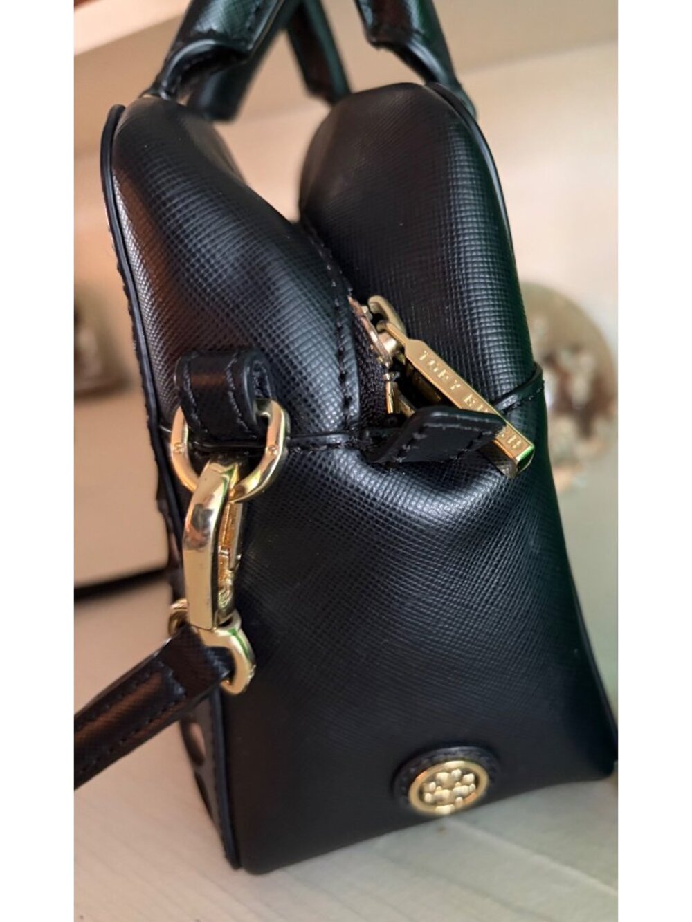 Tory Burch Robinson Black White Saffiano Leather Lily Square Satchel Bag Limited - Picture 3 of 12